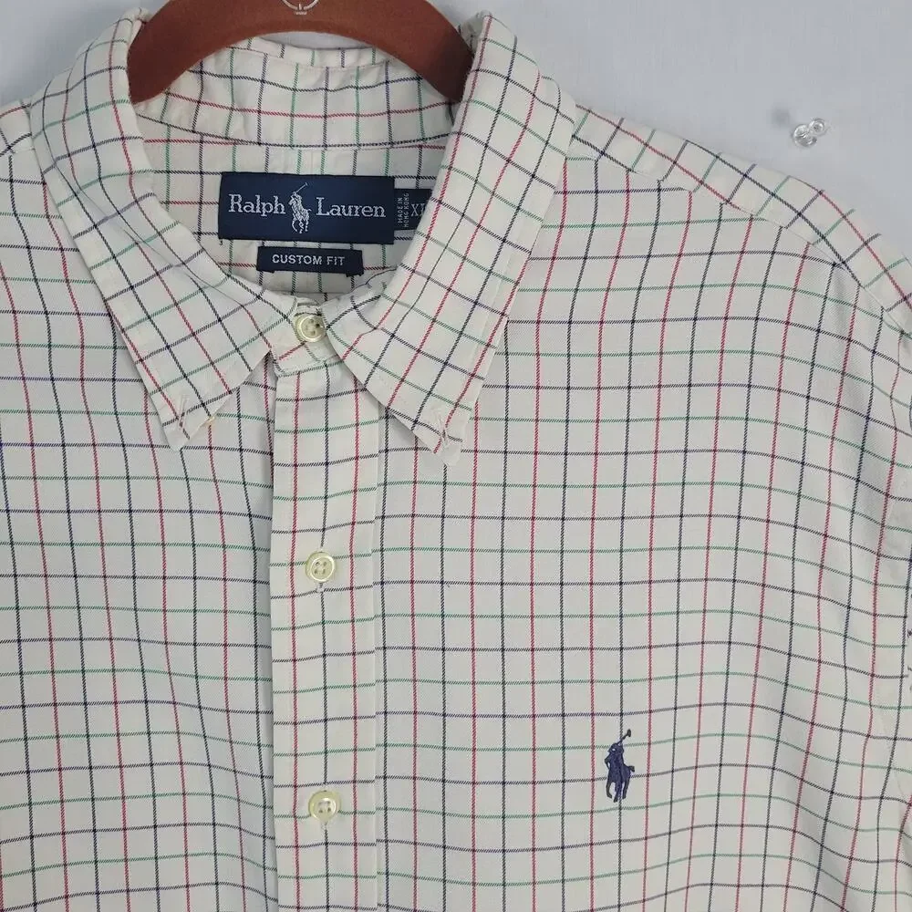 Ralph Lauren Custom Fit Long Sleeve Button-down Shirt size XL White Multi Pony